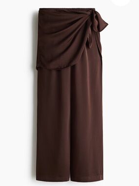 Brown Wrap-Front Wide Leg Pants